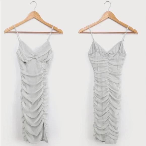 NWT Lulu’s Silver Ruched Mini Dress - Picture 2 of 10